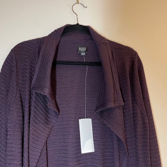 Eileen Fisher Open Cardigan Sweater Purple Silk Tussah Herringbone Knit P Medium - Picture 3 of 10